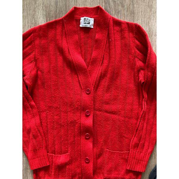 VTG 80s The Fashion Place Sears Red Ribbed Button Cardigan Size M - Picture 3 of 6